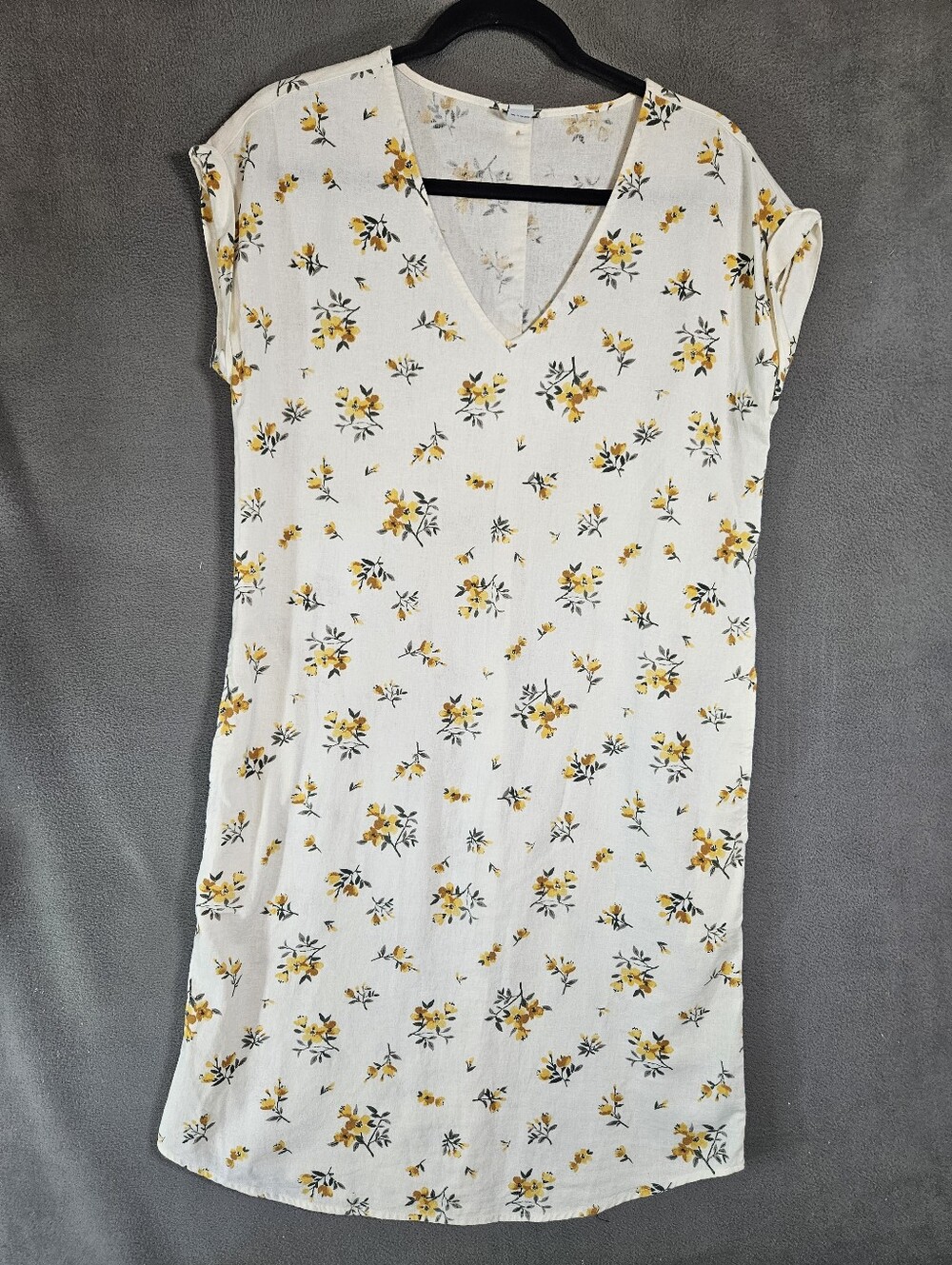 Old Navy Women Tall Small Midi Dress Linen Blend Cottagecore Back Buttons Floral